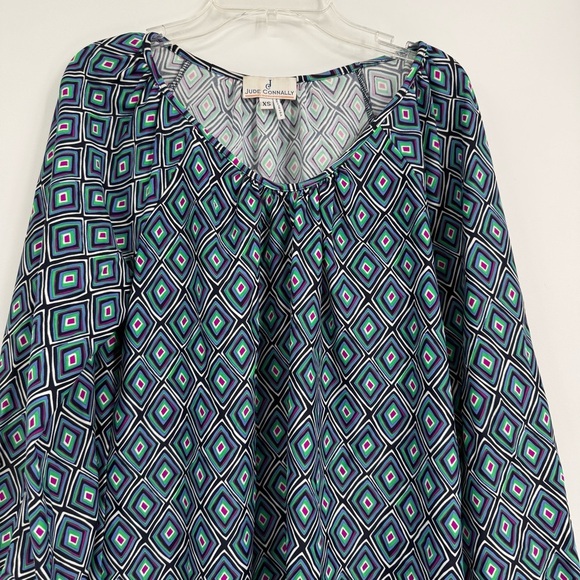 Jude Connally Blouse Top Womens Size XS Tunic Geometric Stretch 3/4 sleeves - Picture 4 of 10